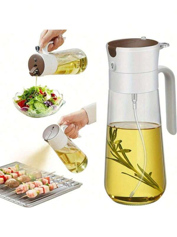 1pc Glass Oil Bottle With Olive Oil Sprayer, Suitable For Cooking In Kitchen, Auto-Flip Lid, 18oz White