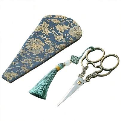 Vintage Christmas Scissors Stainless 3pcs Set, Christmas Craft Sewing Tools Embroidery Gift Wrapping DIY Scissors ,Decorative Tassel Scissors With Protective Sleeves