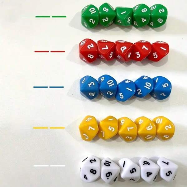 Conjunto de 10 dados poliédricos multifacetados, incluindo 5 dados de 10 lados de cores diferentes (números de 1 a 10), adequado para jogos multijogador e entretenimento, feito de material acrílico, ferramenta educacional para ensino de matemática, acessórios para jogos, dados de RPG, presente perfeito para Natal, Ação de Graças e festas de aniversário