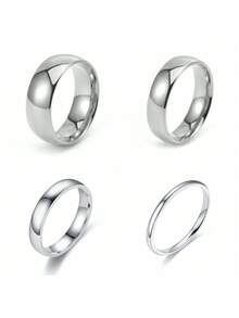 4 Pcs/Set Simple And Versatile Stainless Steel Plated 18k Gold Random Combination With Inner And Outer Ball Ring Different Thickness Gold Ring Men And Women With The Same Couple Ring For Women Daily Wear - 4 Pieces Of Inner and Outer Ball Rings - View 26