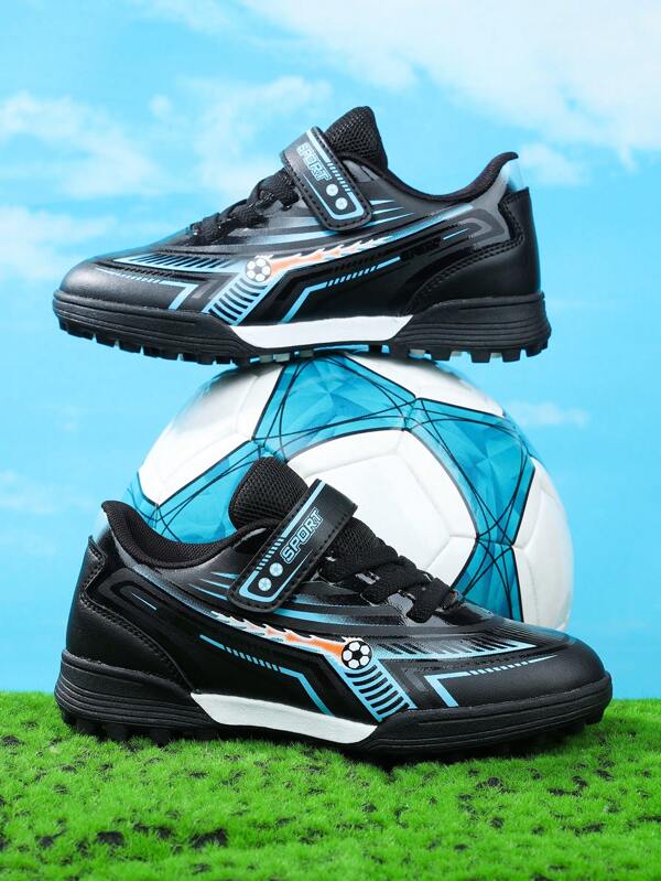 1 Pair Little Boys Children's Shoes Unisex Kids' Leather Magic Strap Sports Shoes, Waterproof, Shock-Absorbing, Comfortable, Soft For Grass, Students, Football Training, Casual, Running, Lightweight Cleats