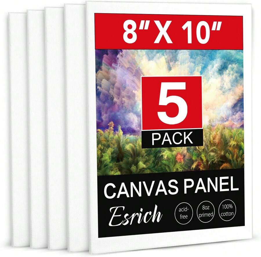 ESRICH 8x10 Canvas For Painting, 8x10 Inch Value Pack Of 50, Canvas Boards For Painting, Painting Canvas For Adult &Amp; Kids-Cotton Primed Blank Canvas Panels For Oil, Watercolor, Acrylic, Tempera. - 8*10in 5pack - View 1