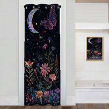 Local Warehouse, Curtains -Moth Butterfly Door Curtain For Doorway, Mushroom Moon Phase Boho Flowers Closet Door Cover Curtain For Bedroom Living Room Closet Door, 1 Panel 34" W X 80" L - 紫蛾_a48 - 查看 1