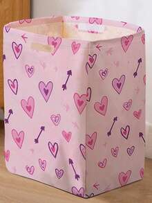 1 pieza, Canasta de almacenamiento plegable de gran capacidad con diseño de corazón de dibujos animados y asa, Organizador de suministros para guardería de múltiples usos, Organizador de pañales, Almacenamiento de ropa, Almacenamiento de artículos esenciales para guardería, Versátil caja de almacenamiento plegable para bebé