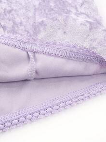 Womens Sexy Velvet Camisole Shorts Set Cute Bow Spaghetti Strap Solid Color Sleeveless Slim Sling Crop Top PJ Set With Shorts Lingerie Set Sleepwear Nightwear - 淺紫色 - 查看 3