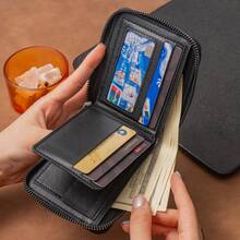 男士真皮钱包，奢华男士钱包，拉链卡包，零钱袋，RFID防盗钱包，男士礼品，钱夹钱包，迷你钱包，男士钱包，小型真皮钱包 - 黑色 - 查看 6