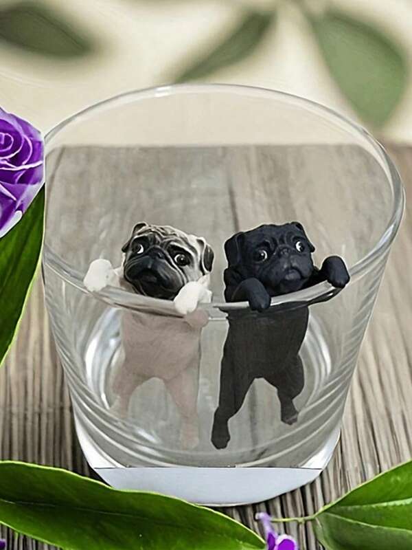 1pc Charming Miniature Pug Model - Realistic PVC, Suitable For DIY Fairy Garden And Cup Decor