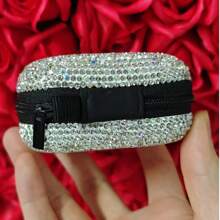 1pc Luxury Rhinestone Headphone Case, Storage Bag, Portable Electronic Accessory Case For Headphones, Charging Cables , Sturdy And Durable Portable Hard Shell Storage Case, Shockproof Protection Travel Storage Travel Essentials Back To School