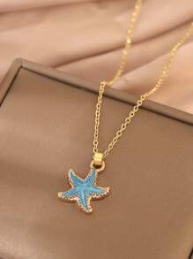 Collar con colgante de estrella de mar y concha, collar gargantilla de moda con diseño de línea costera para joyería de verano y vacaciones a la playa