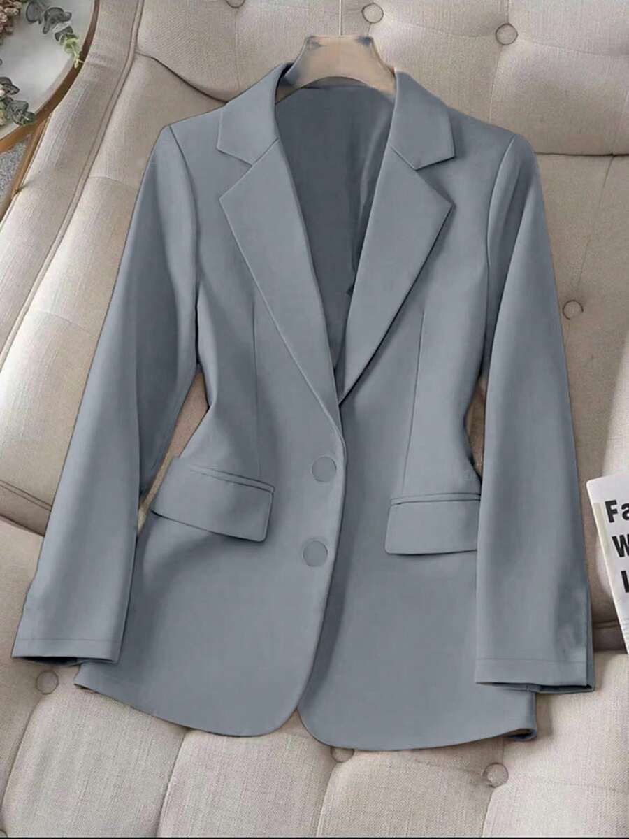 Bamboo Fashion Tailored Blazer With Lining Button Women Plus Size Elegant Business Coat New Collection Short Blazer Apricot Corduroy For Women,Chic Design,Spring Fall 2025New Arrival Popular Suit - Xám - Xem 1