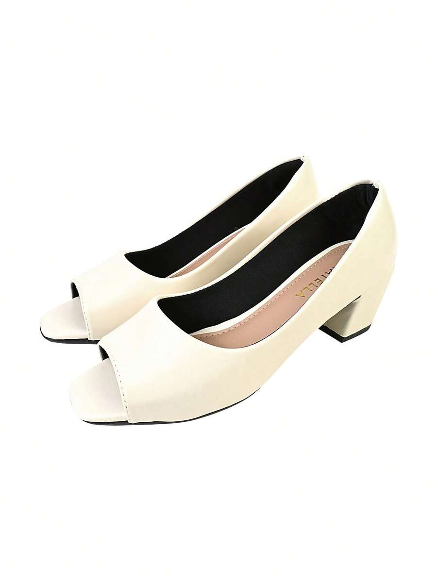 Monte Shoes Women's Pumps Square Toe CM Shoes Block Heel High Comfortable Open - 白色 - 查看 1