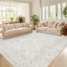Modern Geometric Rug Low Pile Non-Shedding Rug Distressed Printed Rug Anti-Stain Non-Slip For Office Bedroom Living Room
