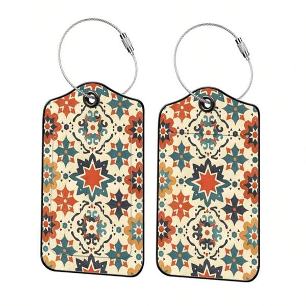 Etiquetas de bagagem vintage com estampa floral colorida de 2 peças, etiquetas de bolsa com cartão de informações gravável, etiqueta de bagagem de cor vibrante para bagagem pessoal, mochila, mala ou pacotes grandes, decoração personalizada