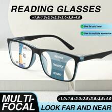 1pc Business Style Multifocal Reading Glasses, 2-In-1 Progressive Hd Lens Bifocal Eyeglasses, Comfortable Everyday Multi-Purpose - Dark Blue - View 1