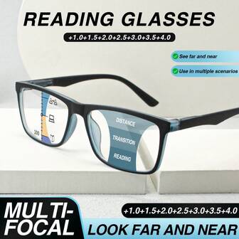 1 副商务风格多焦点老花镜，二合一渐进高清镜片双焦点眼镜，舒适日常多用途