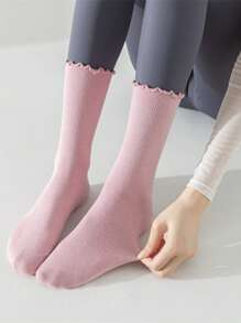 1 Pair Of Yoga Socks For Women, Mid Tube Women's Socks, Anti Slip Sports, Solid Color Rolled Edge Sports Socks, Lace Elastic Socks