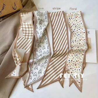 4pcs Elegant Ladies Long Scarf Headbands, Retro Style Multifunctional Headwrap, Silk Scarf, Handbag Accessory, Floral Print Polyester Winter Hair Bands