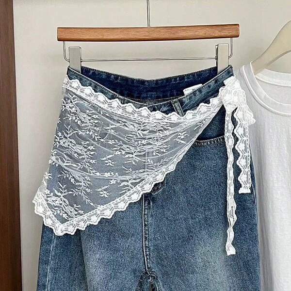 White Lace Headscarf Waist Belt For Women, Vintage French High-End Triangular Scarf Head Wrap Hair Accessories, Spring/Summer