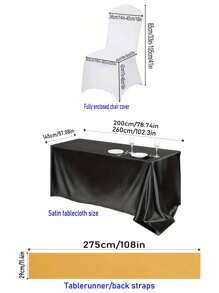 1 Set Rectangular Satin Tablecloth + 1 Set Table Runner, 57.08"X102.3", White/Black/Rose Gold, Satin Tablecloth/Chair Sash/Chair Back Decoration, Suitable For Home, Indoor, Outdoor, Picnic And Camping, Suitable For Decorating All Holidays And Formal Occasions, Applicable To Wedding/Hotel/Restaurant Party/Birthday Party/Easter/Wedding Season