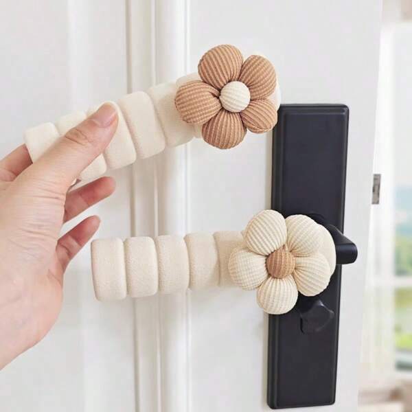 1/2pcs Cute Flower Doorknob Cover, Soft Warm Doorknob Protector, Anti-Collision, Universal For Left & Right, Anti-Static Door Lock Sleeve