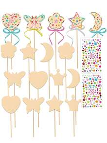 12 Pieces Of Handmade Wooden Products, 2D Fairy Wands, Magic Wands, Princess Wands, Puzzles, Hand-Painted Wood Pieces, DIY Suitable For Birthday Parties, Christmas, Easter And Other Festivals (2 Wands Of Each Shape, 2 Stickers, Random Colors).