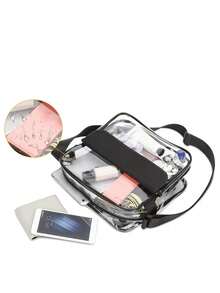 PVC Clear Bag Cross Transparent Body Bag Waterproof See Through Zippered Tote Bag For Travel Concert