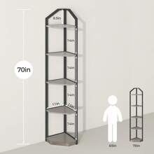 Fun Memories 5 Tier Corner Shelf, 70" Corner Shelf Stand, Corner Bookshelf Plant Stand, Storage Shelf For Bathroom, Living Room, Kitchen,Grey Home Office, Grey