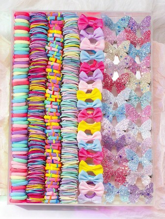 VBOOR 287個セット かわいい輝くリボンヘアアクセサリーセット、ヘアスクランチー、ヘアタイ、光沢リボンヘアクリップ含む - 女の子や女性に適しています、日常のスタイリングに必須 - ヘアオーナメント、日常使いやパーティーに適しています、クリスマスパーティー、学校、エレガント、大学、ギフト、リボン、女性のフェスティバルアウトフィット、クラシック、クリスマスに必須のヘアアクセサリー