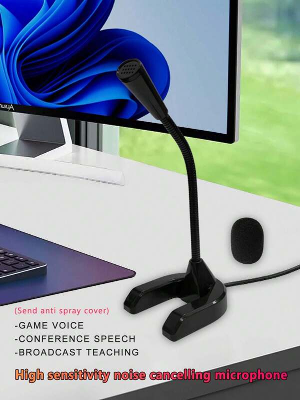 Microphone For Computer Desktop, USB/3.5mm Audio Interface Compatible, Noise-Proof, Suitable For Gaming, Live Streaming, Karaoke, Podcasting, Chatting