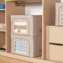 Contenedores de Almacenamiento Plegables para Ropa, Organizadores de Armario con Asa Reforzada, para Ropa, Mantas, Sábanas y Ropa de Cama - Caqui - Ver 5