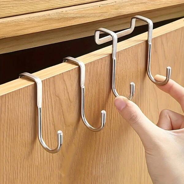 2 Silver Double S Metal Traceless Hooks, Portable And Easy To Install Without Holes, Suitable For Home Cabinet Doors, Dormitories, Wardrobes, Bathroom Door Backs, And Student Dormitories