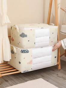 1/2pcs Household Quilt Storage Bag, Clothes Storage Box, Dust-Proof Cartoon Graphic Closet Storage Bag, For Household - Beige - View 1