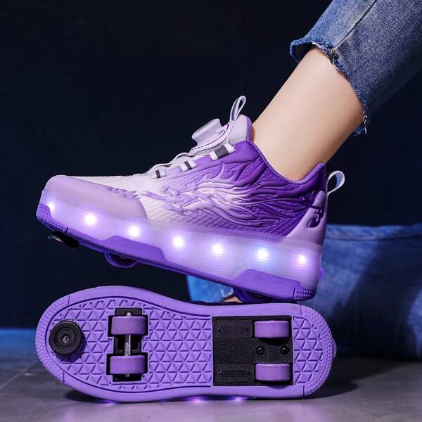 Upgraded 4-Wheel Roller Skate Shoes For Teenagers, Students, Adults, Couples, LED Lights, Outdoor Sports Sneakers, With Brake, Detachable Wheels, 2-In-1 Design, Suitable For All Seasons