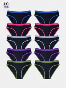 [10pcs Soft Women's Cotton Pants Underwear ] 10pcs Set Of Women's Cotton Pants,Elegant, Fashionable, Soft And Skin Friendly Underwear, Suitable For Daily Commuting, Women'S Underwear - 彩色 - 查看 7