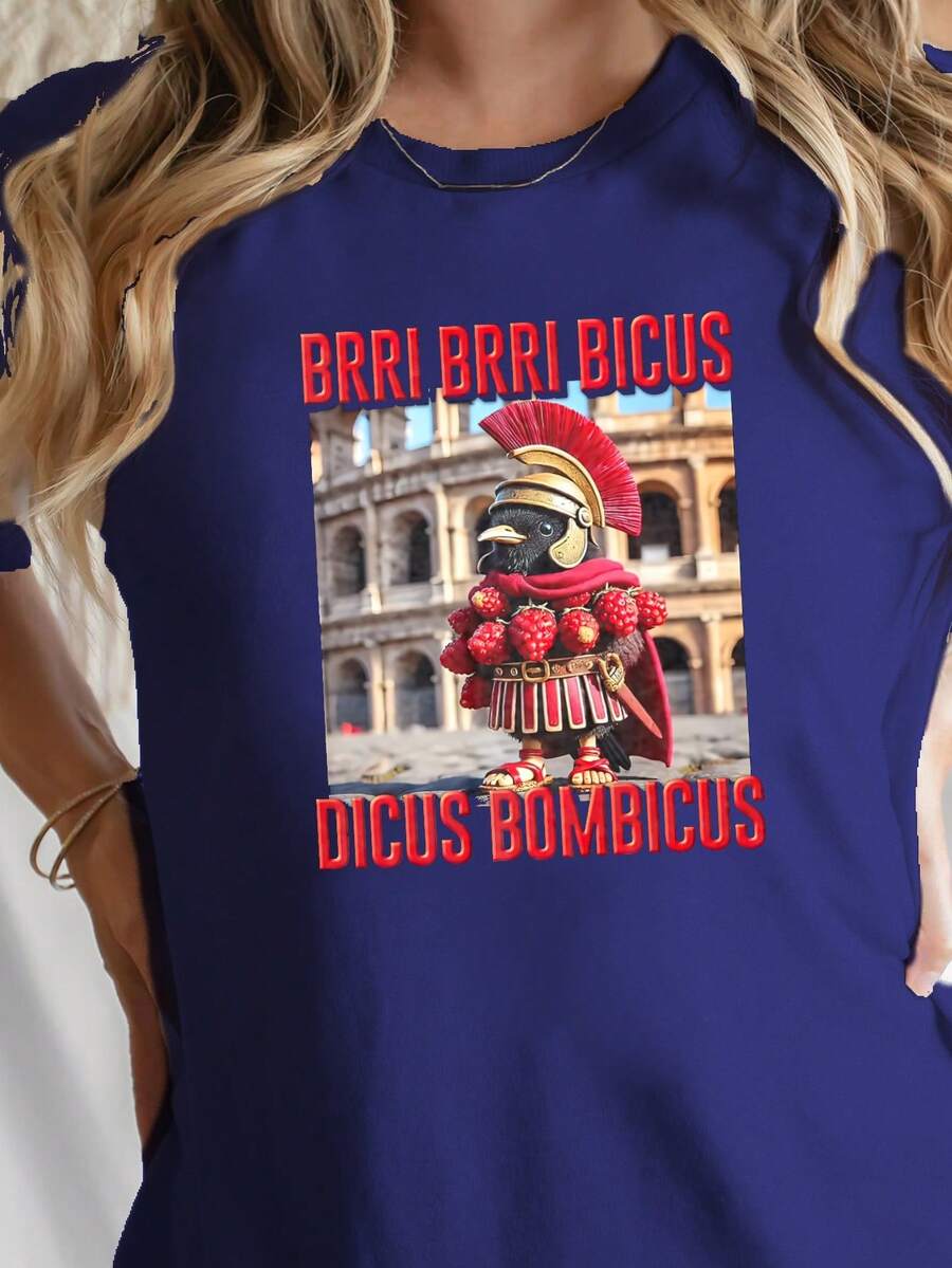Brri Bicus Dicus Bombicus Casual Versatile Printed Pure Cotton Women's T-Shirt Comfortable And Short-Sleeved - Blue - View 1