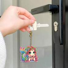 6 piezas Kits de pintura de diamante 5D para llaveros DIY, belleza de dibujos animados, llavero de arte de diamante con patrón de sirena, llavero de mosaico hecho a mano apto para principiantes