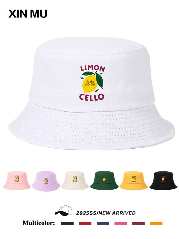 1 stuk alfabet LIMON print effen kleur comfortabele vissershoed fruit serie thema heren dames dezelfde stijl wastafel dop wasbaar geschikt voor buiten vrije tijd woon-werkverkeer kleding met bijpassende