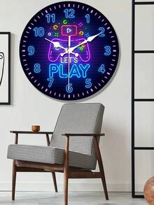 1pc Video Game Theme Silent Wall Clock - Round Wooden Ideal For Bedroom, Living Room, Bar Decor, Perfect Holiday Gift, Bedroom Wall Clock Gaming Theme Decor Silent Operation - Multicolor - View 3