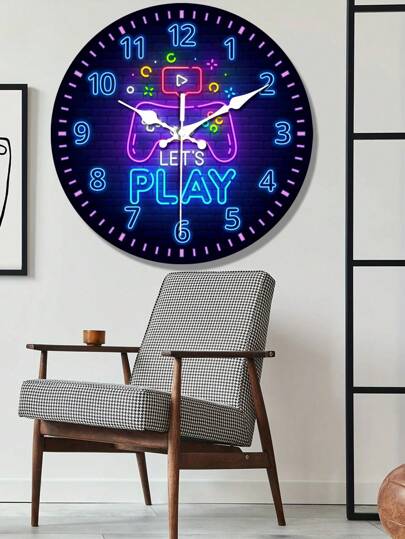 1pc Video Game Theme Silent Wand Klok Round Wooden Digital Display, Ideal Bedroom, Living Room, Bar Perfect Holiday Bedroom Gaming Operation Room Dormitory Back To School Surprise Home Supplies view 3