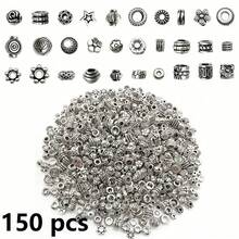 50/80/100/150/200 件混合隔珠套装，DIY 珠宝 - 锌合金，时尚纹理金属设计，适用于项链、手链和戒指 - 銀色 - 查看 17