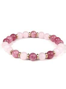 YAUKIA Love Crystal Bracelet - 8mm Rose Quartz & Strawberry Quartz Good Luck, Confidence, Healing Natural Crystal Bracelet, Pink Crystal Boho Jewelry Gift