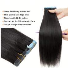 Remy Human Hair  Light Yaki Tape In Extensions 20pc/Pack Natural Black Color - Natural Black - View 2
