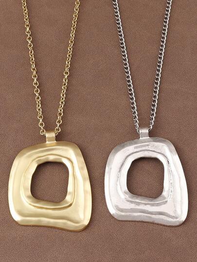 1 Piece Silver/Matte Gold Large Boho Open Charm Pendant Chain Statement Necklace
