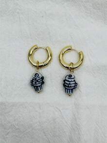 1 Pair Elegant Multicolor Chinese Ceramic Flower Fashion Luxury Women Earrings, Women's Fashion Accessory - Multicolor - View 2