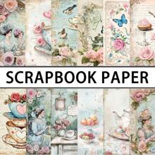 12/24PCS Tea Party Theme Scrapbook Paper Pad, 5.9*5.9inch Shabby Chic Pattern Vintage Tea Party Scrapbook Paper For DIY Crafts Journaling Scrapbook Supplies Gift Wrapping Album Art Decorative Craft Paper, Scrapbooking Supplies