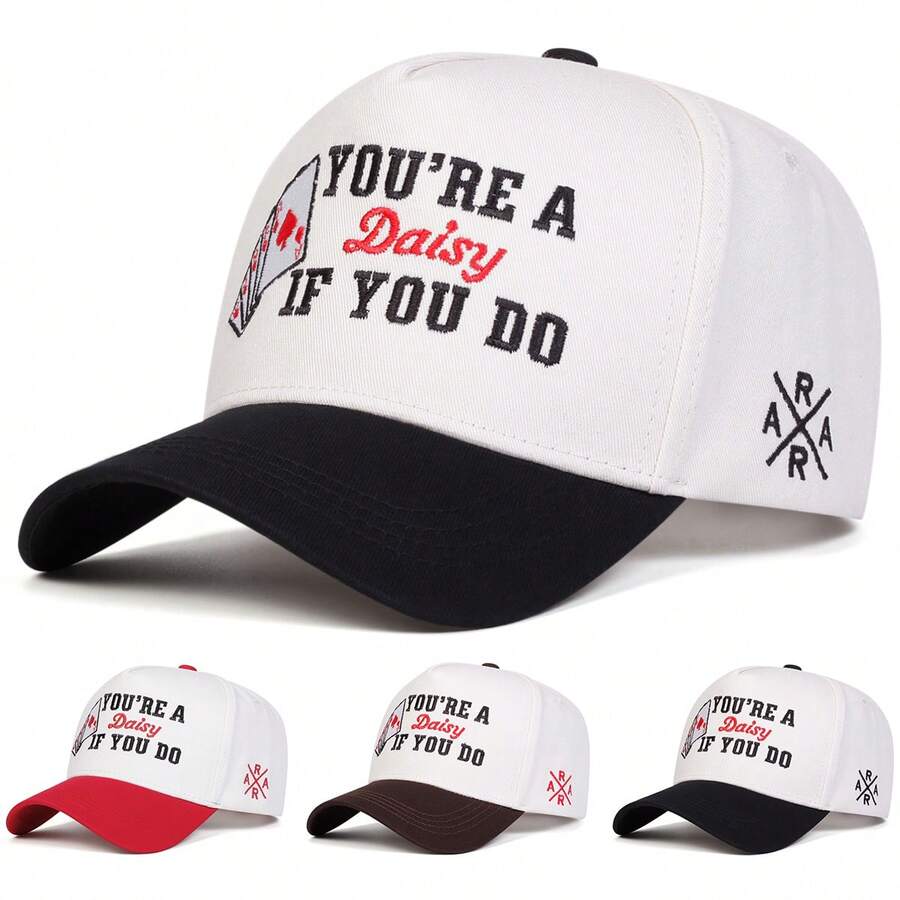 1 件女式“You're A Daisy If You Do”标语刺绣卡车司机帽，个性化字母和扑克牌设计，街头风格休闲帽，适合春秋旅行海滩度假