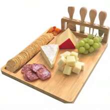 1 Set Large Cheese Board & Knife Set, 4PCS, Bamboo & Wood Cutting Board, Kitchen Cutting Board