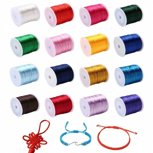 780 inch satijnen nylon koord - levendige, diverse kleuren voor het maken van sieraden, armbanden, kettingen, kralen, rattail- en macraméknutsels, sieradenbenodigdheden
