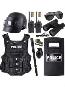 1 Set de juguetes de disfraz de Policía y SWAT - Cinturón de munición, Granada, Esposas, Porra - Accesorios de cosplay - Juguetes de interacción familiar - Regalo de cumpleaños, Navidad, Día de San Valentín, regalo perfecto