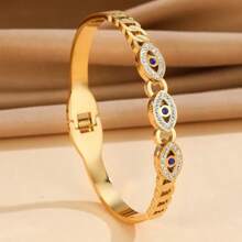 [Stainless Steel Evil's Eye Bangle] Stainless Steel Evil's Eye Pattern Bangle, Lucky Rhinestones Cuff Bracelet For Men Women, Fashion Jewelry